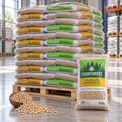 Starforest Holzpellets – 70 × 15 kg Palette (1.050 kg) – 100 % Nadelholz, DINplus