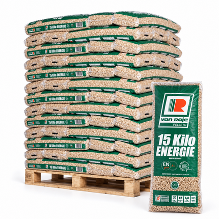 Van Roje Holzpellets – 65 × 15 kg Palette (975 kg) – 100 % Nadelholz, ENplus A1 & DINplus & PEFC