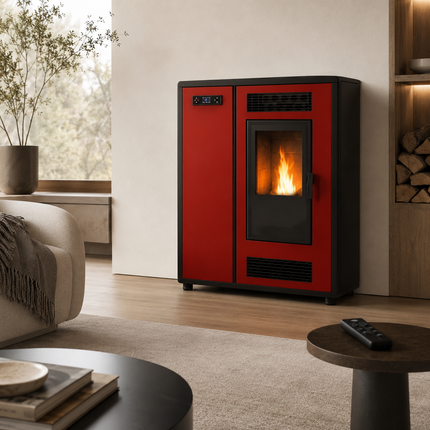 Sannover Luft-Pelletofen Slim Astral 12,2 kW Bordeaux