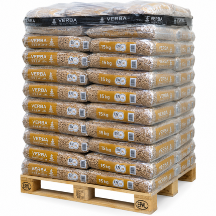 Verba Premium Holzpellets – 70 × 15 kg Palette (1.050 kg) – 100 % Nadelholz, ENplus A1