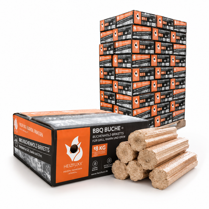 Heizfuxx BBQ-Buchenholzbriketts 18kg x 18 Gebinde 324kg Palette