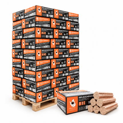 Heizfuxx BBQ-Buchenholzbriketts 18kg x 18 Gebinde 324kg Palette