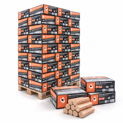 Heizfuxx BBQ-Buchenholzbriketts 18kg x 18 Gebinde 324kg Palette