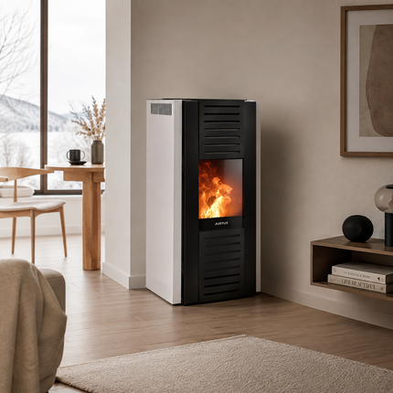 Justus Pelletofen Sirkos 2.0 Stahl Seidenweiß 6 kW mit Automatik