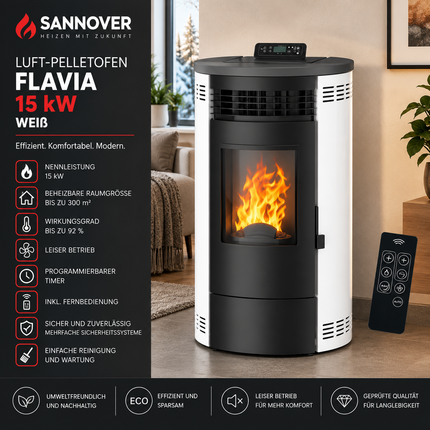 Sannover Luft-Pelletofen Flavia 15 kW Weiß