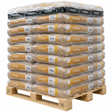 Verba Premium Holzpellets – 70 × 15 kg Palette (1.050 kg) – 100 % Nadelholz, ENplus A1