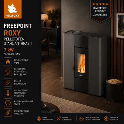 Freepoint Pelletofen Roxy Stahl Anthrazit 7 kW