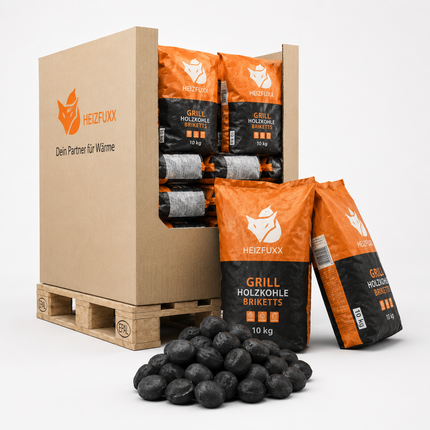 Heizfuxx Grillholzkohle in Gastro-Qualität 10kg x 12 Sack 120kg Palette