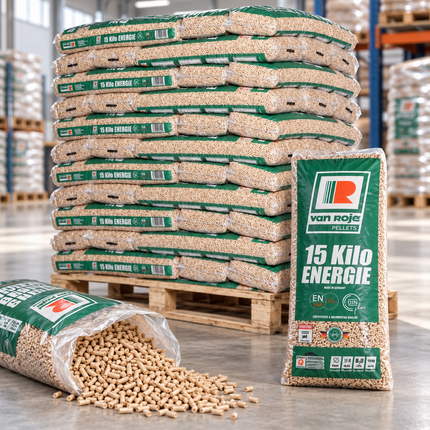 Van Roje Holzpellets – 65 × 15 kg Palette (975 kg) – 100 % Nadelholz, ENplus A1 & DINplus & PEFC