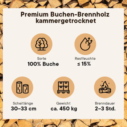 Brennholz Buche kammergetrocknet 30–33 cm (1RM)