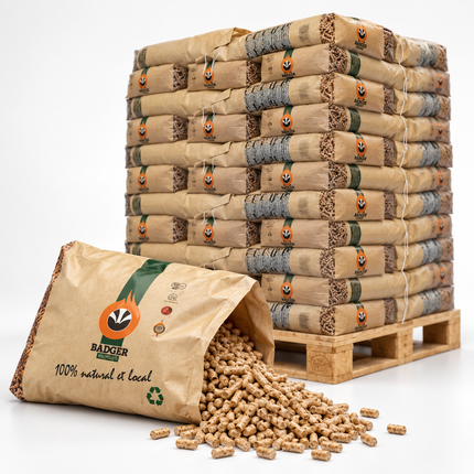 Badger Holzpellets – 65 × 15 kg Palette (975 kg) – 100 % Nadelholz