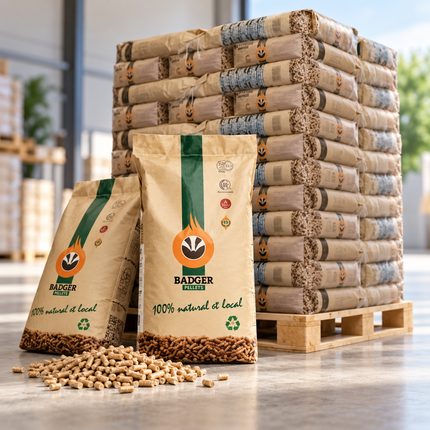 Badger Holzpellets – 65 × 15 kg Palette (975 kg) – 100 % Nadelholz