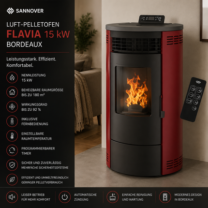 Sannover Luft-Pelletofen Flavia 15 kW Bordeaux