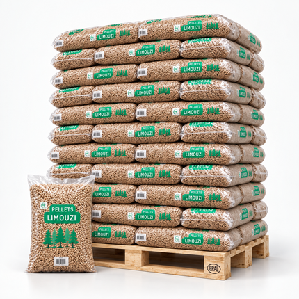 Limouzi Holzpellets – 66 × 15 kg Palette – 100 % Nadelholz, DINplus & PEFC