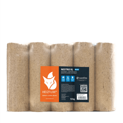 Heizfuxx Nestro XL Blue Holzbriketts Nadelholz 10kg x 96 Gebinde 960kg Palette