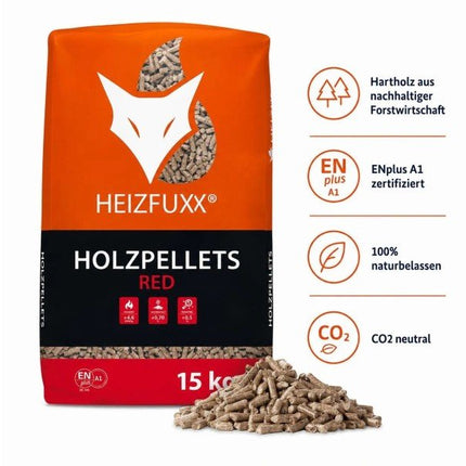 Heizfuxx Red ENplus A1 Holzpellets Hartholz 15kg x 65 Sack 975kg Palette