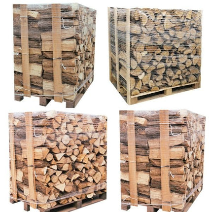 Kaminholz 40 cm – 4 Paletten – 2× Weißeiche und 2× Buche/Hainbuche – extra trocken