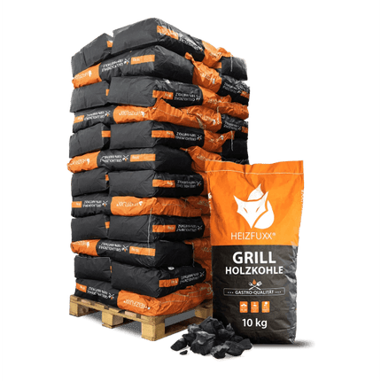 Heizfuxx Grillholzkohle in Gastro-Qualität 10kg x 36 Sack 360kg Palette