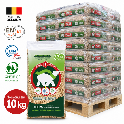 PAULS Holzpellets – 70 × 15 kg Palette (1050 kg) – 100 % Nadelholz, PEFC