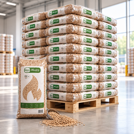 Holzpellets – 65 × 15 kg Palette (975 kg) – 100 % Nadelholz, ENplus A1